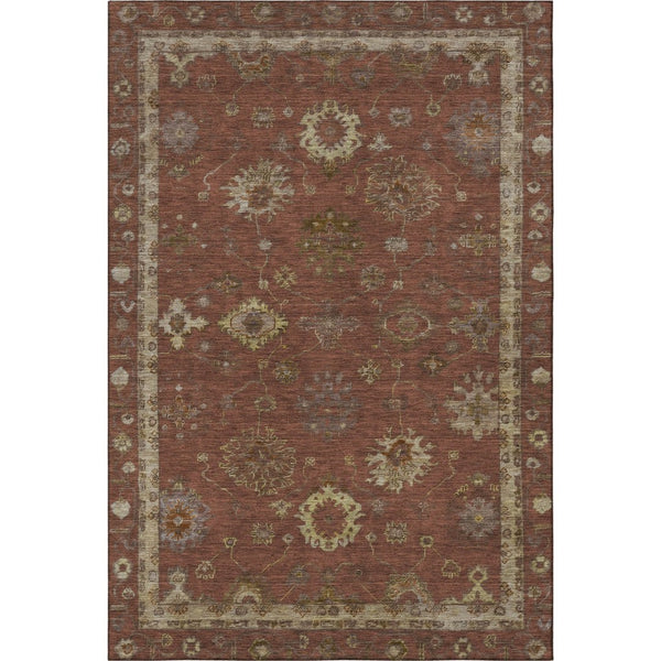 HomeRoots 8' Durable Washable Round Rug in Rust and Beige with UV Protection - Perfect for High-Traffic Areas! 716416