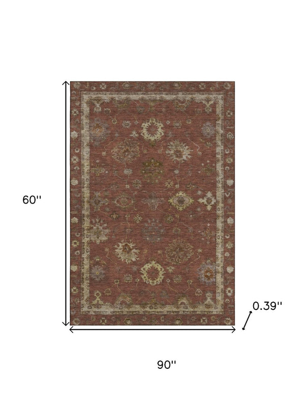 HomeRoots 8' Durable Washable Round Rug in Rust and Beige with UV Protection - Perfect for High-Traffic Areas! 716416