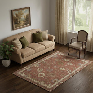 HomeRoots 8' Durable Washable Round Rug in Rust and Beige with UV Protection - Perfect for High-Traffic Areas! 716416