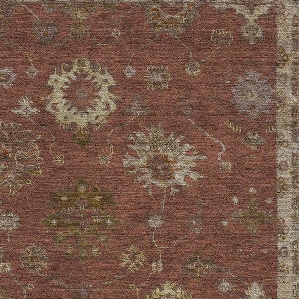HomeRoots 9' X 12' Washable Rust and Beige Oriental Area Rug with UV Protection for Homes with Kids & Pets 716418