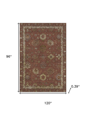 HomeRoots 9' X 12' Washable Rust and Beige Oriental Area Rug with UV Protection for Homes with Kids & Pets 716418