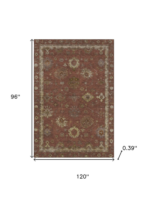 HomeRoots 9' X 12' Washable Rust and Beige Oriental Area Rug with UV Protection for Homes with Kids & Pets 716418