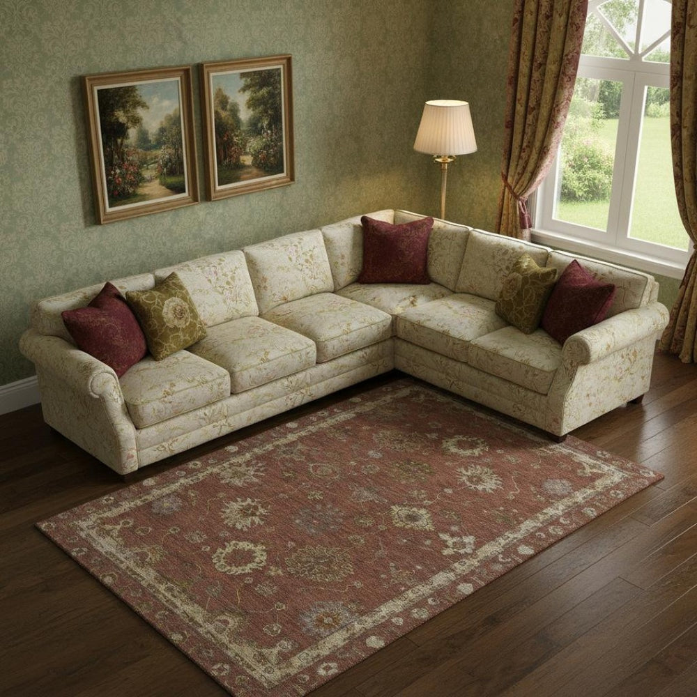 HomeRoots 9' X 12' Washable Rust and Beige Oriental Area Rug with UV Protection for Homes with Kids & Pets 716418