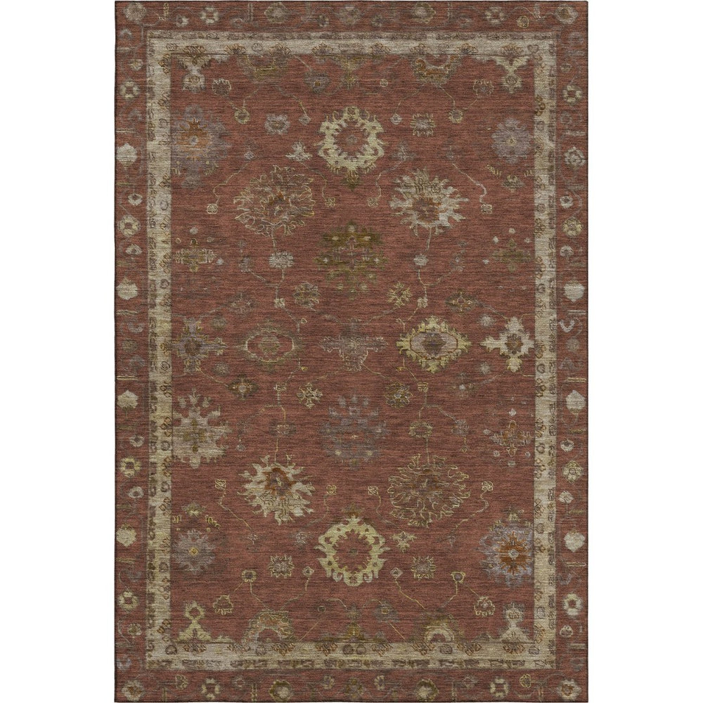 HomeRoots 10' X 14' Stylish Rust and Beige Washable Oriental Area Rug with UV Protection for Active Homes 716419