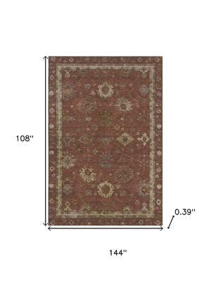 HomeRoots 10' X 14' Stylish Rust and Beige Washable Oriental Area Rug with UV Protection for Active Homes 716419