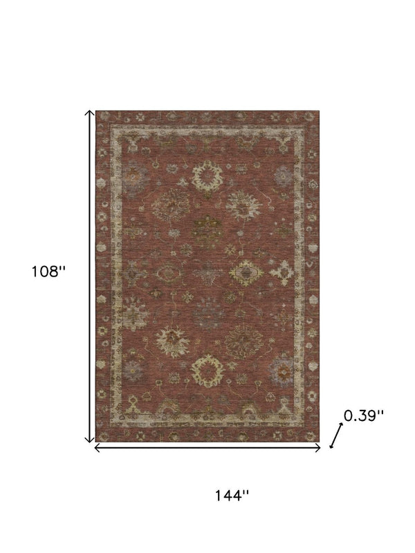 HomeRoots 10' X 14' Stylish Rust and Beige Washable Oriental Area Rug with UV Protection for Active Homes 716419