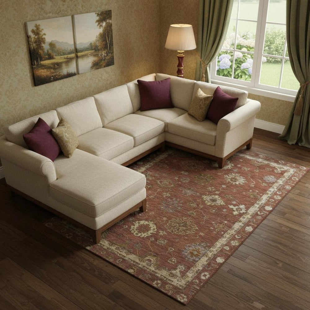 HomeRoots 10' X 14' Stylish Rust and Beige Washable Oriental Area Rug with UV Protection for Active Homes 716419