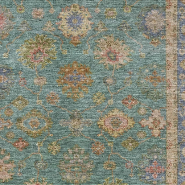 HomeRoots 5' X 8' Washable Teal & Blush Oriental Area Rug with UV Protection for High-Traffic Spaces & Durability 716421