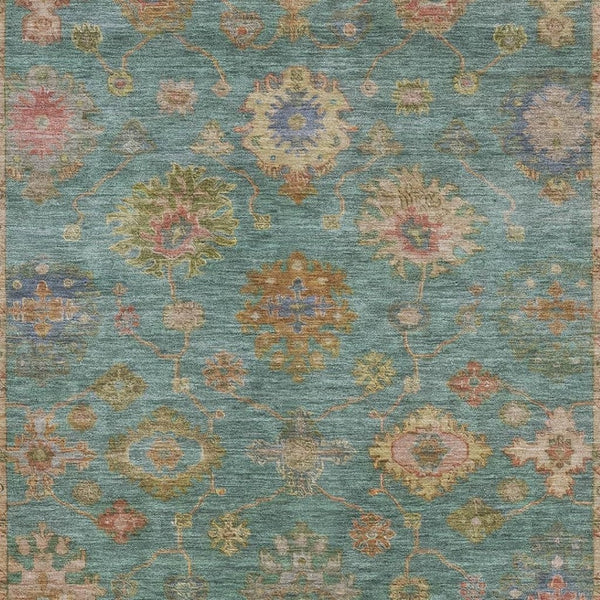 HomeRoots 8' Teal and Blush Oriental Round Rug - Stylish, Washable, UV-Protected, Perfect for Busy Homes! 716422