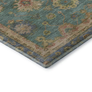 HomeRoots 8' Teal and Blush Oriental Round Rug - Stylish, Washable, UV-Protected, Perfect for Busy Homes! 716422