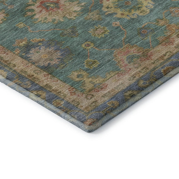 HomeRoots 8' Teal and Blush Oriental Round Rug - Stylish, Washable, UV-Protected, Perfect for Busy Homes! 716422