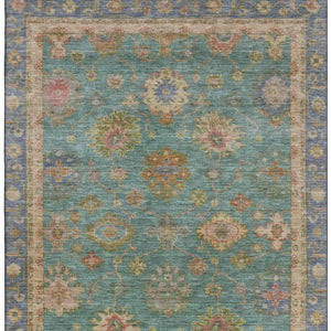 HomeRoots 8' Teal and Blush Oriental Round Rug - Stylish, Washable, UV-Protected, Perfect for Busy Homes! 716422
