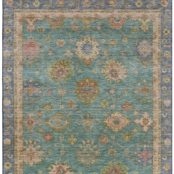 HomeRoots 8' Teal and Blush Oriental Round Rug - Stylish, Washable, UV-Protected, Perfect for Busy Homes! 716422