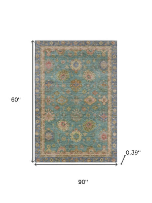 HomeRoots 8' Teal and Blush Oriental Round Rug - Stylish, Washable, UV-Protected, Perfect for Busy Homes! 716422