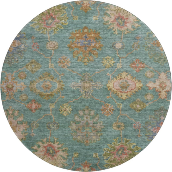 HomeRoots 8' X 10' Elegant Teal and Blush Oriental Washable Area Rug with UV Protection for Modern Homes 716423