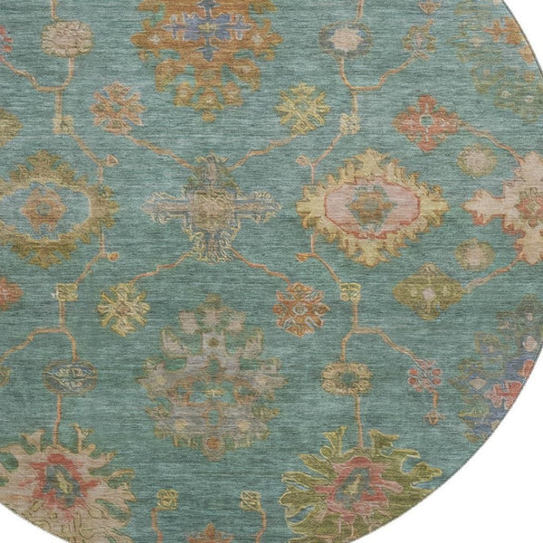 HomeRoots 8' X 10' Elegant Teal and Blush Oriental Washable Area Rug with UV Protection for Modern Homes 716423