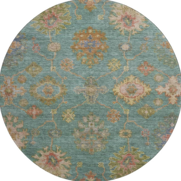 HomeRoots 8' X 10' Elegant Teal and Blush Oriental Washable Area Rug with UV Protection for Modern Homes 716423