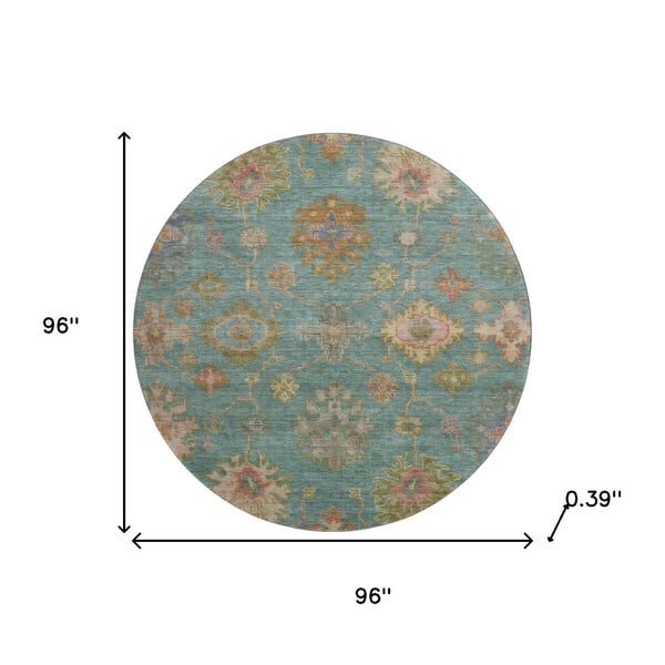 HomeRoots 8' X 10' Elegant Teal and Blush Oriental Washable Area Rug with UV Protection for Modern Homes 716423