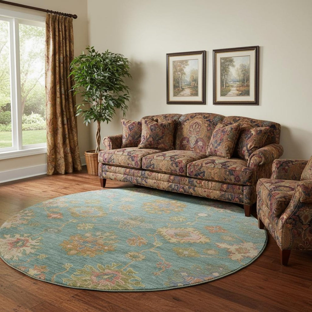 HomeRoots 8' X 10' Elegant Teal and Blush Oriental Washable Area Rug with UV Protection for Modern Homes 716423