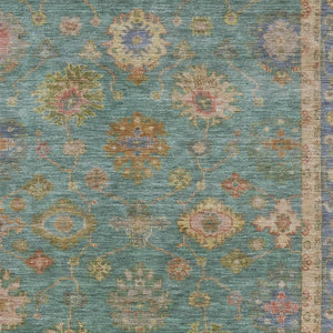 HomeRoots 9' X 12' Teal & Blush Oriental Washable Area Rug - UV Protected, Stain Resistant, Family Friendly Decor 716424