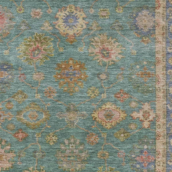 HomeRoots 9' X 12' Teal & Blush Oriental Washable Area Rug - UV Protected, Stain Resistant, Family Friendly Decor 716424
