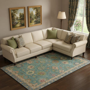 HomeRoots 9' X 12' Teal & Blush Oriental Washable Area Rug - UV Protected, Stain Resistant, Family Friendly Decor 716424