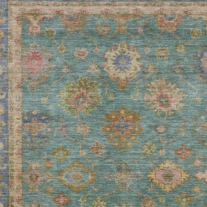 HomeRoots 10' X 14' Teal and Blush Oriental Area Rug – Washable, Stain Resistant, UV Protected for Lasting Beauty 716425