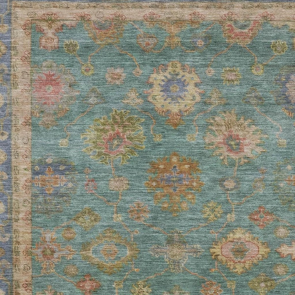 HomeRoots 10' X 14' Teal and Blush Oriental Area Rug – Washable, Stain Resistant, UV Protected for Lasting Beauty 716425