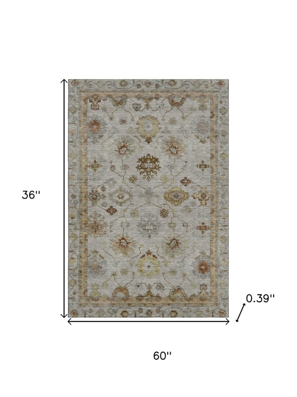 HomeRoots 5' X 8' Taupe and Beige Oriental Area Rug – Machine Washable, Stain Resistant, UV Protected Elegance 716427