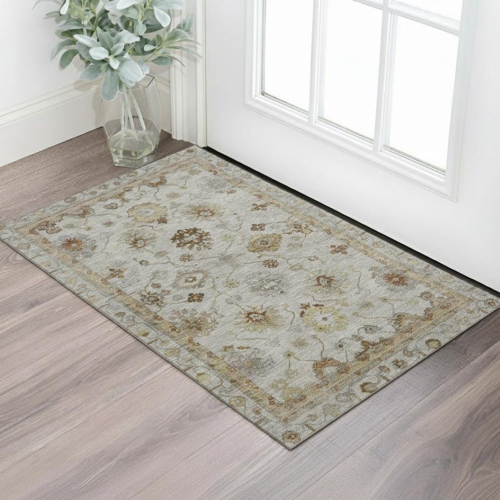 HomeRoots 5' X 8' Taupe and Beige Oriental Area Rug – Machine Washable, Stain Resistant, UV Protected Elegance 716427