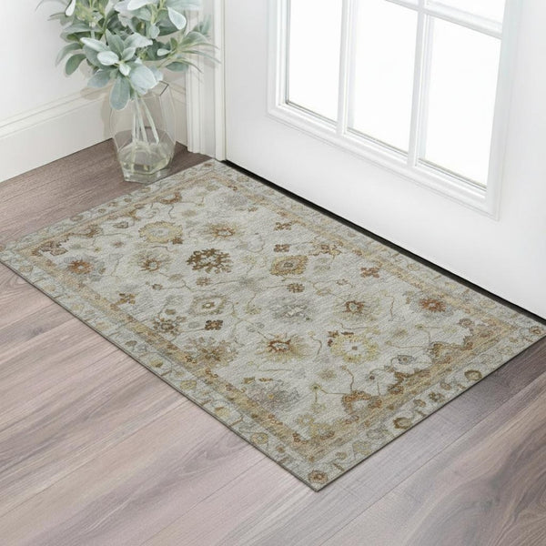 HomeRoots 5' X 8' Taupe and Beige Oriental Area Rug – Machine Washable, Stain Resistant, UV Protected Elegance 716427