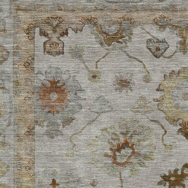HomeRoots 8' Luxurious Taupe and Beige Oriental Washable Round Rug with UV Protection for Everyday Living 716428