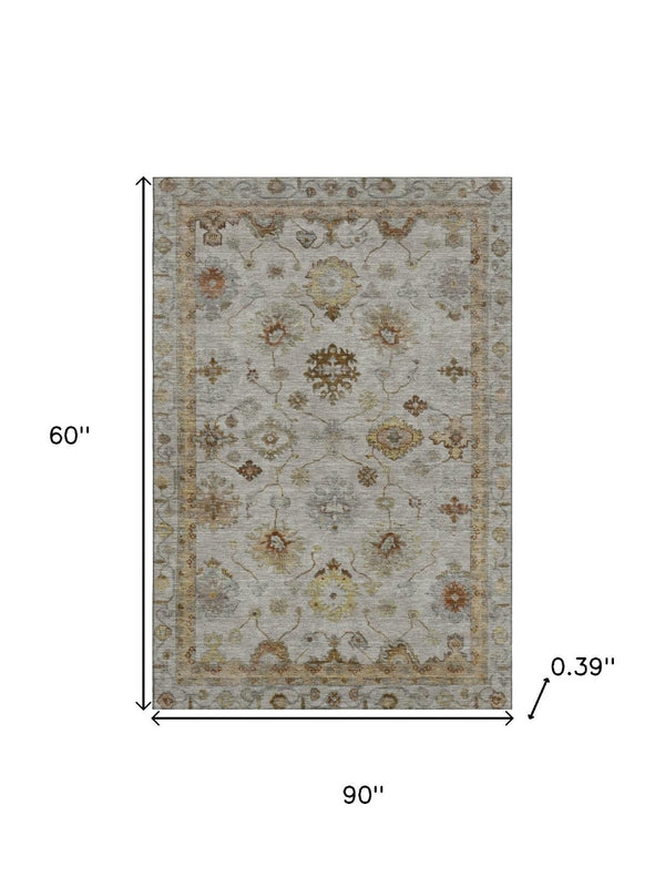 HomeRoots 8' Luxurious Taupe and Beige Oriental Washable Round Rug with UV Protection for Everyday Living 716428
