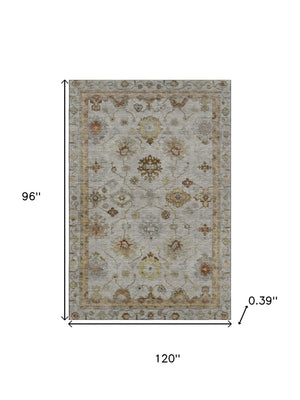 HomeRoots 9' X 12' Taupe & Beige Oriental Area Rug - Washable, Stain Resistant, UV Protected for Everyday Style 716430