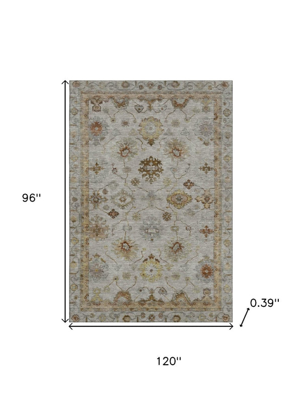 HomeRoots 9' X 12' Taupe & Beige Oriental Area Rug - Washable, Stain Resistant, UV Protected for Everyday Style 716430
