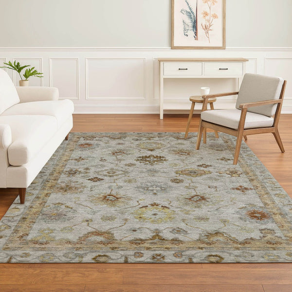 HomeRoots 9' X 12' Taupe & Beige Oriental Area Rug - Washable, Stain Resistant, UV Protected for Everyday Style 716430