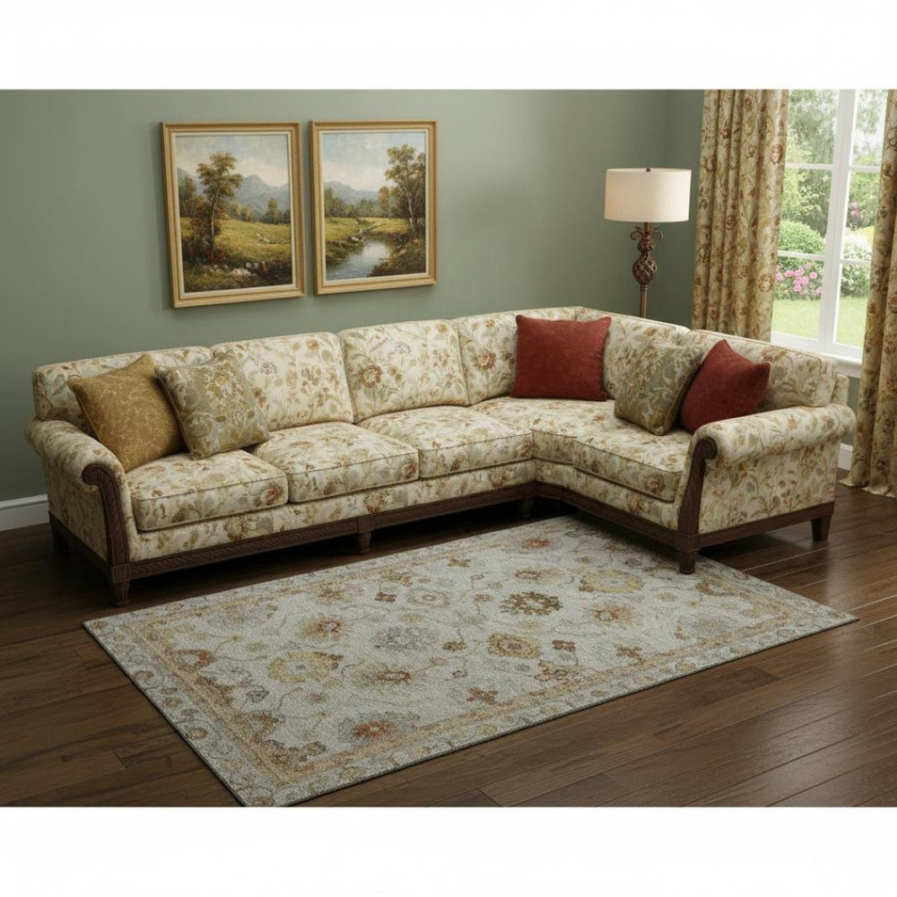HomeRoots 9' X 12' Taupe & Beige Oriental Area Rug - Washable, Stain Resistant, UV Protected for Everyday Style 716430