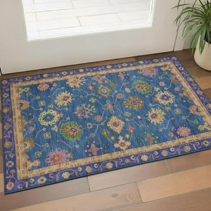 HomeRoots 5' X 8' Blue and Green Oriental Area Rug – Washable, UV-Protected, Pet-Friendly, Modern Design! 716433