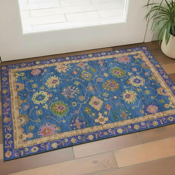 HomeRoots 5' X 8' Blue and Green Oriental Area Rug – Washable, UV-Protected, Pet-Friendly, Modern Design! 716433