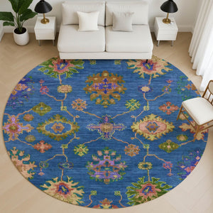 HomeRoots 8' X 10' Blue and Green Oriental Washable Area Rug - Elegant, Durable, UV Protected for Every Space 716435