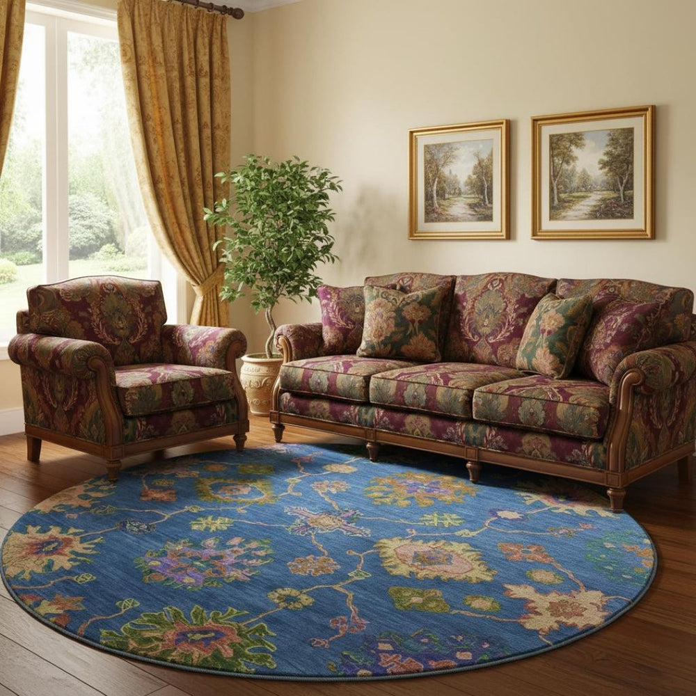 HomeRoots 8' X 10' Blue and Green Oriental Washable Area Rug - Elegant, Durable, UV Protected for Every Space 716435