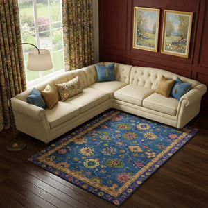 HomeRoots 9' X 12' Stylish Blue & Green Oriental Area Rug - Washable, UV Protected & Perfect for Busy Homes 716436