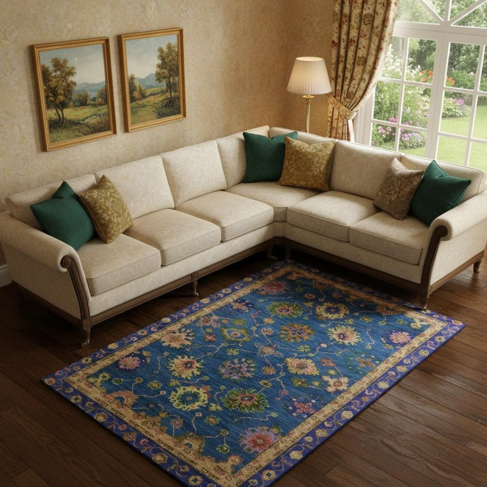 HomeRoots 10' X 14' Blue and Green Oriental Washable Area Rug - Durable, UV-Protected, Perfect for Family Spaces! 716437