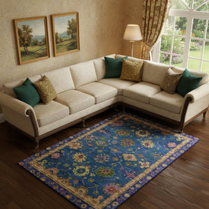 HomeRoots 10' X 14' Blue and Green Oriental Washable Area Rug - Durable, UV-Protected, Perfect for Family Spaces! 716437