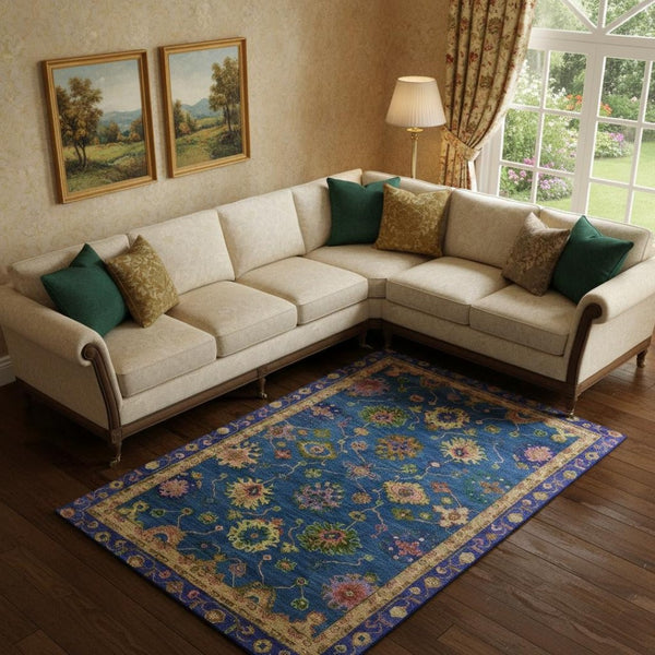 HomeRoots 10' X 14' Blue and Green Oriental Washable Area Rug - Durable, UV-Protected, Perfect for Family Spaces! 716437