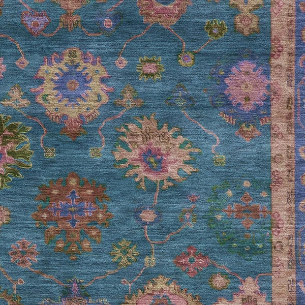 HomeRoots 5' X 8' Teal and Blush Oriental Area Rug - Washable, Stain-Resistant, UV Protected, Non-Slip Design! 716439