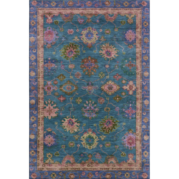 HomeRoots 8' Teal and Blush Oriental Washable Round Rug - Durable, UV-Protected, Perfect for Busy Homes! 716440