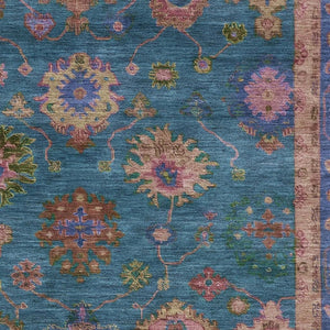 HomeRoots 8' Teal and Blush Oriental Washable Round Rug - Durable, UV-Protected, Perfect for Busy Homes! 716440