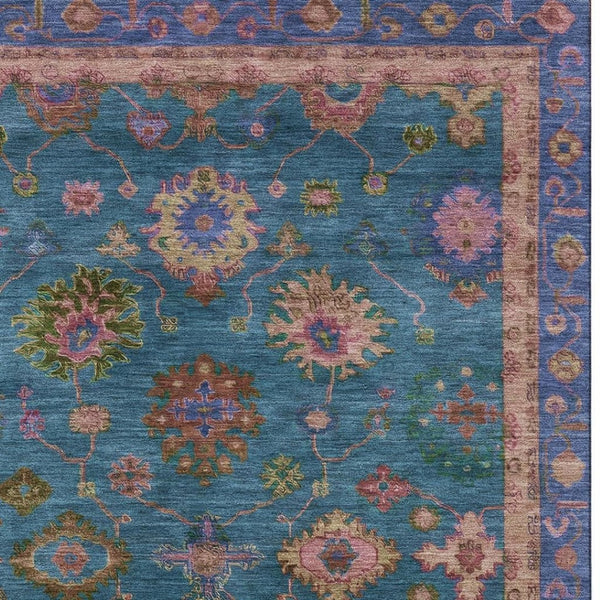 HomeRoots 8' Teal and Blush Oriental Washable Round Rug - Durable, UV-Protected, Perfect for Busy Homes! 716440