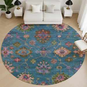 HomeRoots 8' X 10' Teal and Blush Oriental Area Rug - Washable, Stain Resistant, UV Protected for Every Home! 716441